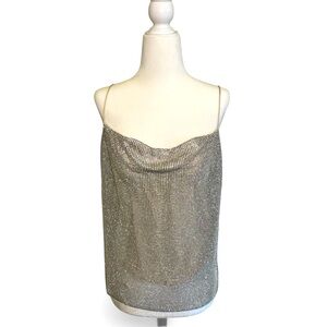 ALICE + OLIVIA HARMON CRYSTAL CHAINMAIL SLIP TANK | SILVER | SIZE S